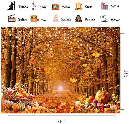 7x5ft Fall Photography Backdrop Autumn Maple Forest Pumpkin Thanksgiving Party Photo Background