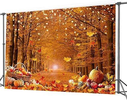 7x5ft Fall Photography Backdrop Autumn Maple Forest Pumpkin Thanksgiving Party Photo Background