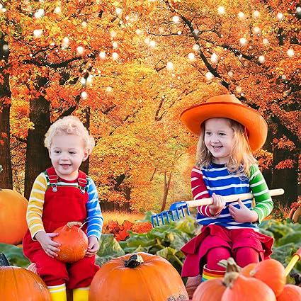 Thanksgiving Photo Backdrop Fall Autumn Forest Harvest Pumpkins Tree Leaves Party Banner 6x4FT