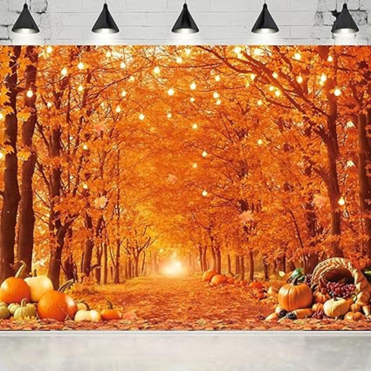 Fall Autumn Photography Backdrop Forest Maple Leaves Pumpkins Harvest Thanksgiving Party Banner