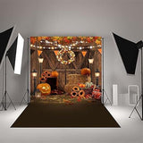 Fall Thanksgiving Backdrop Pumpkin Harvest Barn Maple Leaves Rustic Door Photo Studio 5x7ft