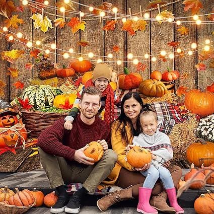 5x7ft Fall Thanksgiving Backdrop Pumpkin Wooden Floor Barn Maple Leaves Sunflower Photo Background