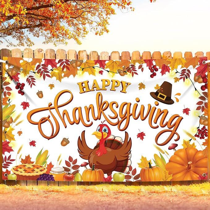 Happy Thanksgiving Banner XtraLarge 72x44 Inch Backdrop Fall Party Decorations