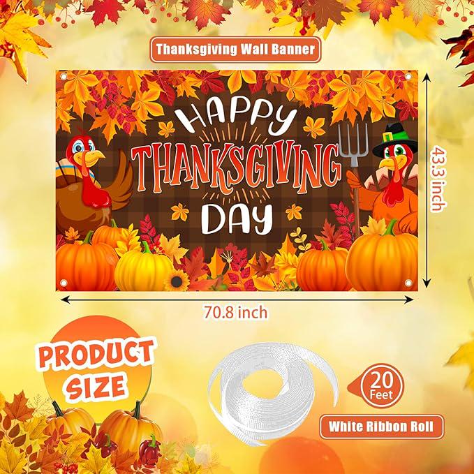 Happy Thanksgiving Banner Pumpkin Maple Turkey Backdrop Fall Party Photography Decorations