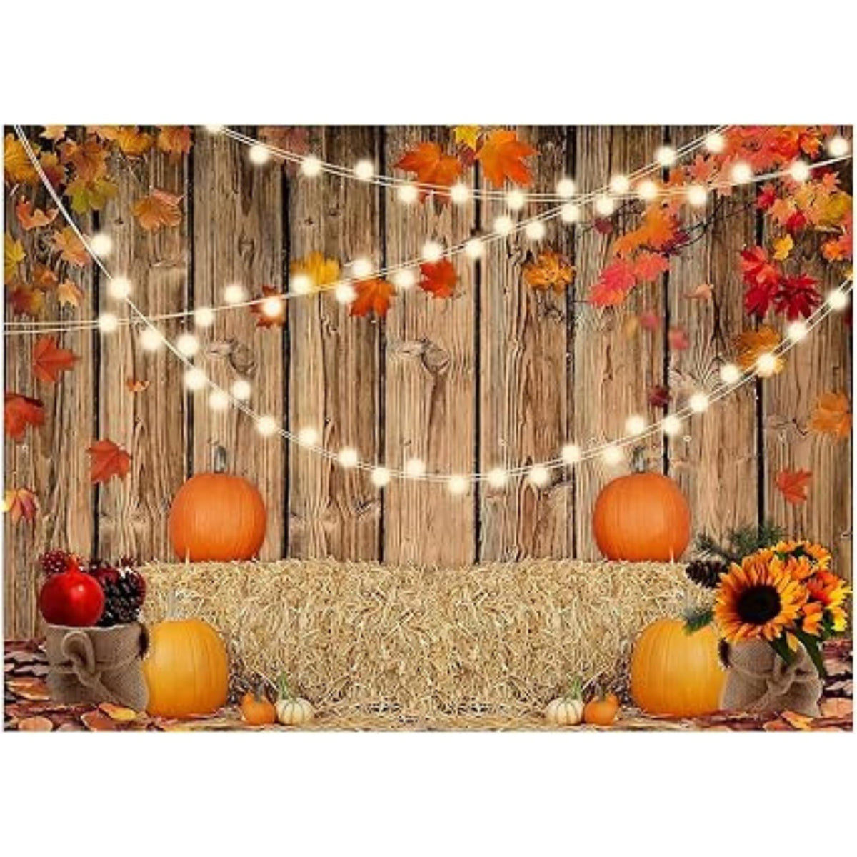 7x5ft Fall Thanksgiving Backdrop Wooden Fence Haystack Pumpkin Autumn Party Photo Background