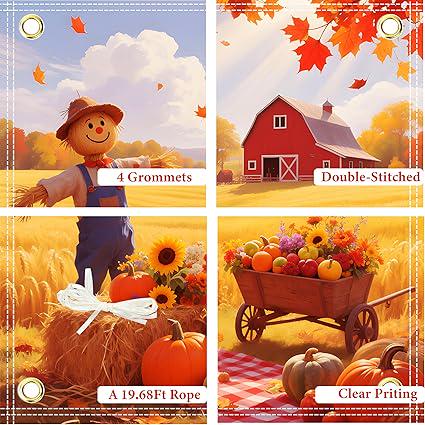 7x5ft Fall Thanksgiving Backdrop Scarecrow Harvest Hay Pumpkins Autumn Party Photo Background