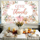 Give Thanks Banner Pink Pumpkin Floral Backdrop Fall Thanksgiving Party Photo Background