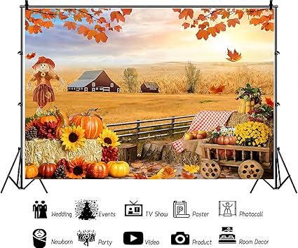 7x5ft Thanksgiving Photography Backdrop Pumpkin Decoration Fall Party Banner Background