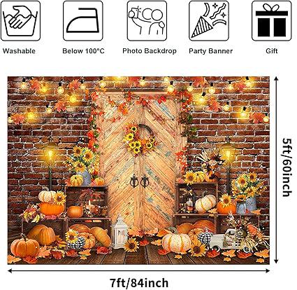 7x5ft Fall Backdrop Pumpkin Autumn Festival Maple Leaves Harvest Photography Photo Booth Background