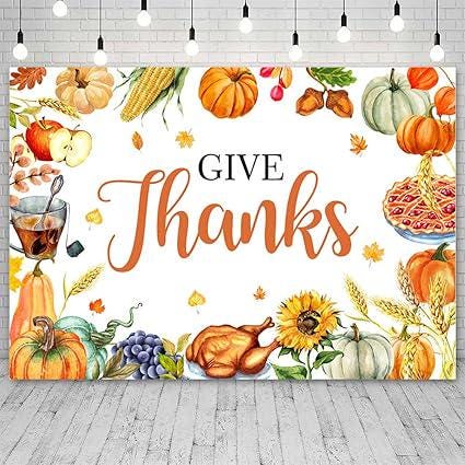 7x5ft Give Thanks Backdrop Fall Harvest Thanksgiving Pumpkins Fruits Turkey Photo Banner