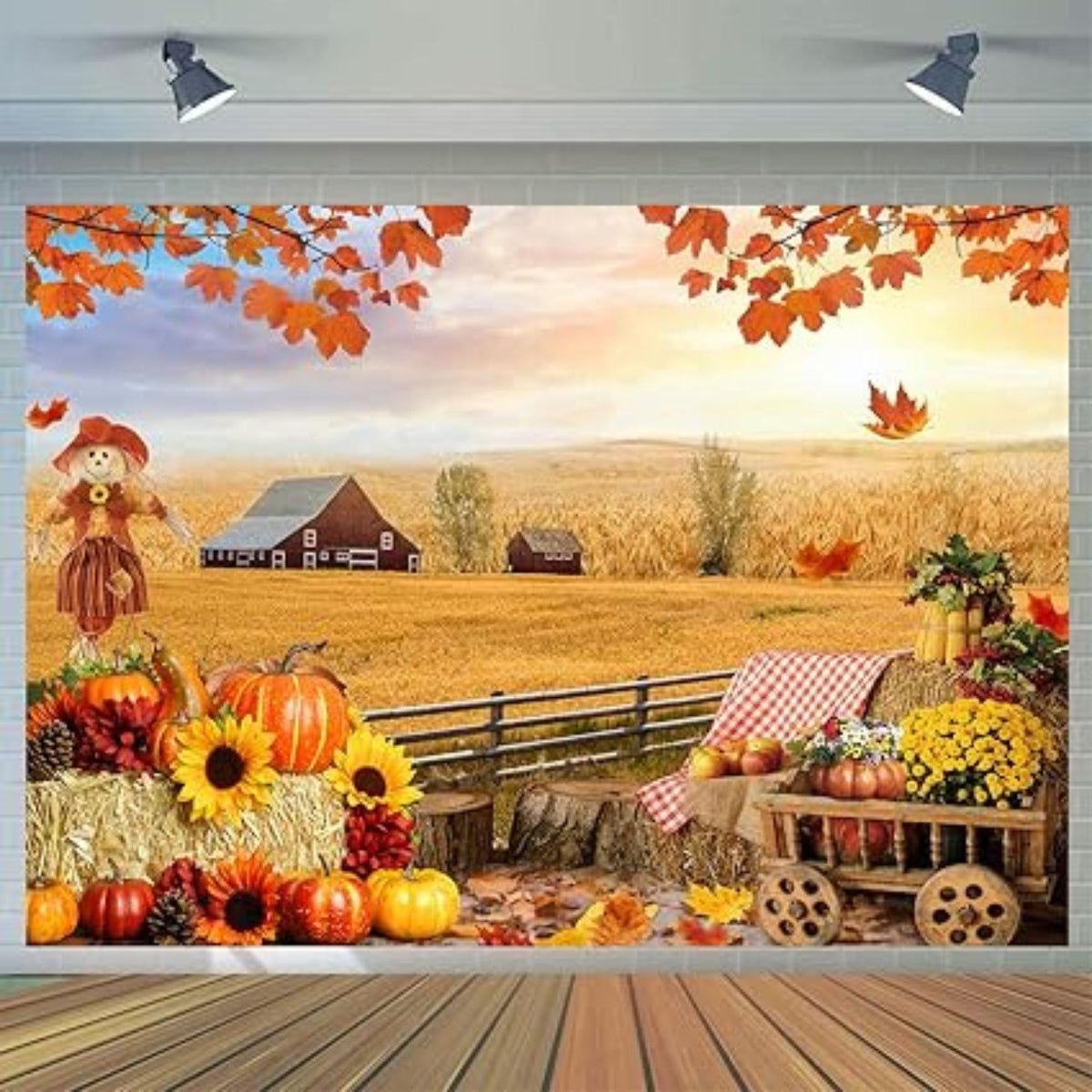 7x5ft Fall Autumn Harvest Backdrop Thanksgiving Hay Leaves Party Banner Decor