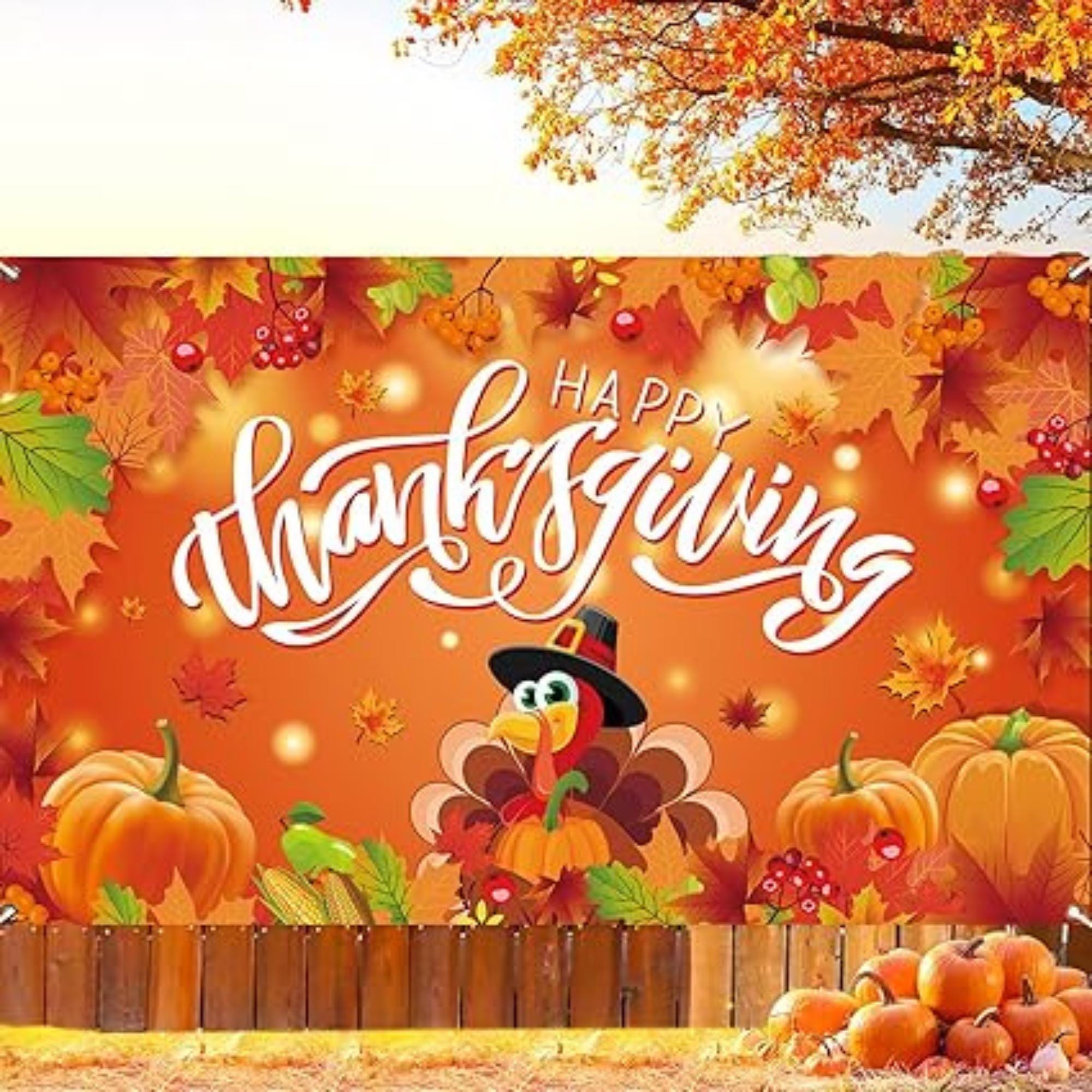 Thanksgiving Backdrop Large Happy Thanksgiving Banner Turkey Pumpkin Maple Leaf Decor