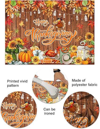 7x5ft Happy Thanksgiving Backdrop Fall Harvest Maple Leaves Turkey Autumn Photo Banner