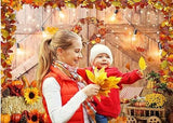 8x6ft Thanksgiving Photography Backdrop Autumn Harvest Barn Door Pumpkin Maple Leaves Banner