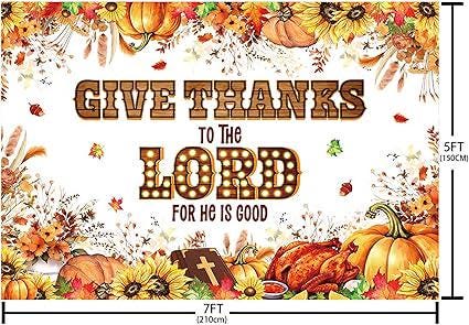 Thanksgiving Christian Backdrop Give Thanks to The Lord Autumn Pumpkins Sunflowers Banner