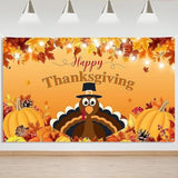 Happy Thanksgiving Banner Friendsgiving Turkey Harvest Autumn Maple Leaves Party Backdrop