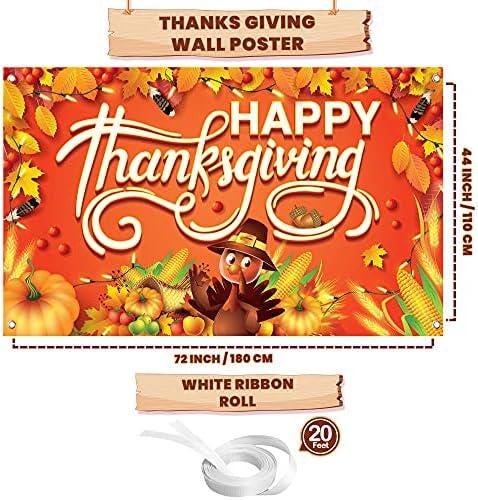 Happy Thanksgiving Banner extra Large 72x44 Inch Harvest Turkey Fall Decorations Backdrop