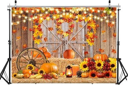 7x5ft Thanksgiving Backdrop Autumn Pumpkin Harvest Barn Fall Photography Festival Party Banner