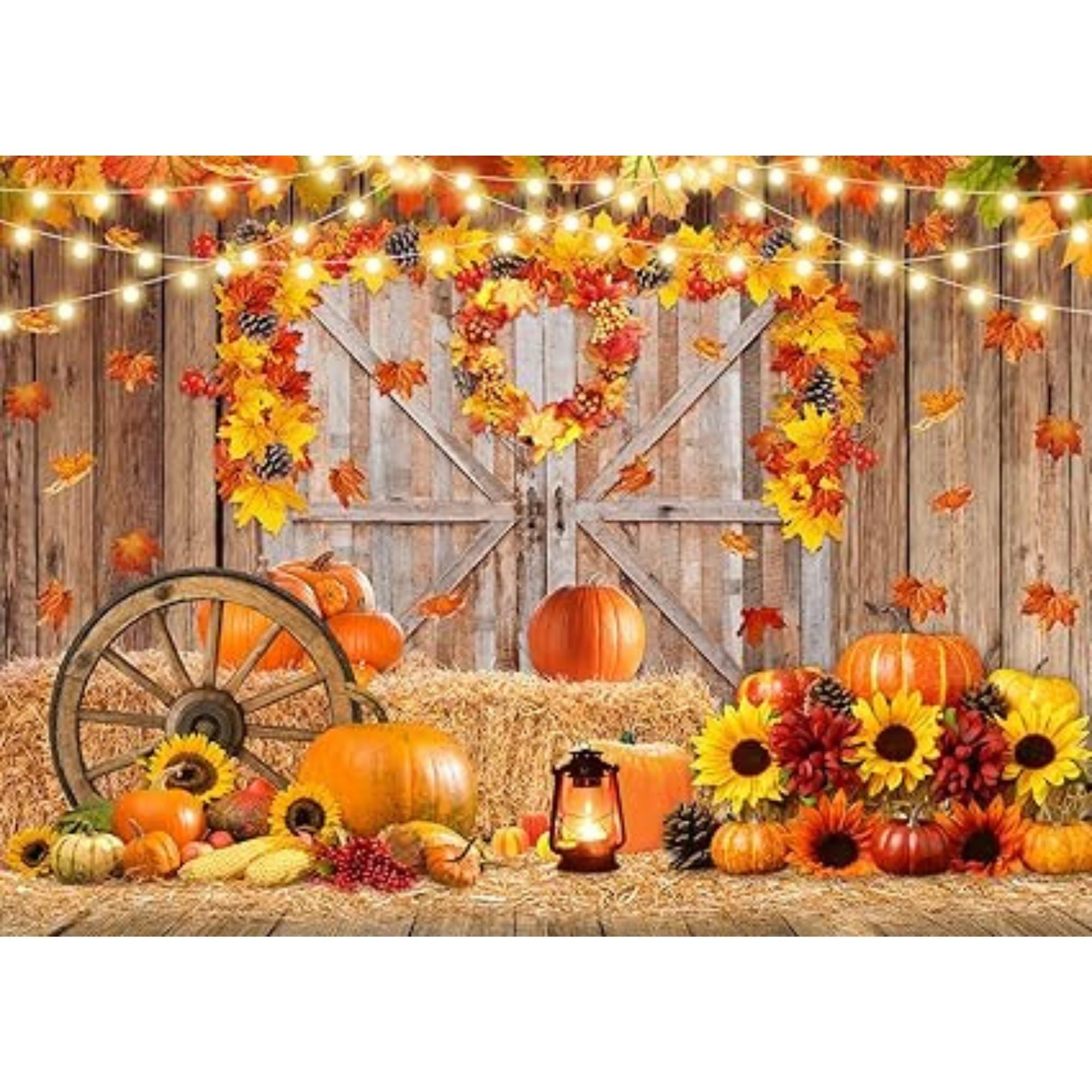 7x5ft Thanksgiving Backdrop Autumn Pumpkin Harvest Barn Fall Photography Festival Party Banner