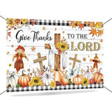 Fall Thanksgiving Backdrop Give Thanks to The Lord Jesus Pumpkin Maple Leaves Banner