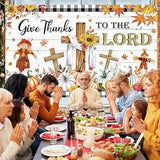 Fall Thanksgiving Backdrop Give Thanks to The Lord Jesus Pumpkin Maple Leaves Banner