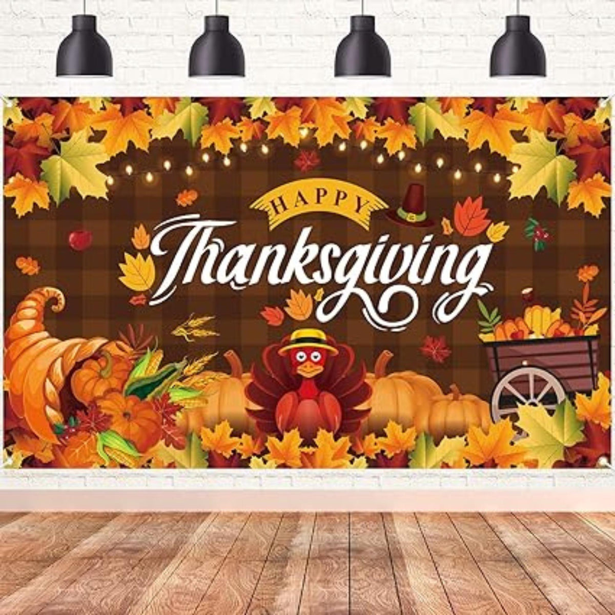 XtraLarge Thanksgiving Backdrop 72x44 Inch Pumpkin Maple Turkey Wall Banner