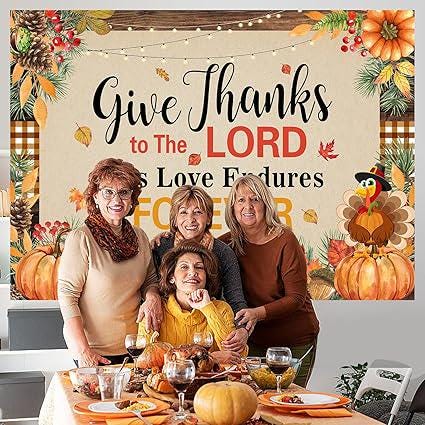 7x5ft Give Thanks to The Lord Backdrop Christian Thanksgiving Pumpkin Maple Leaf Banner