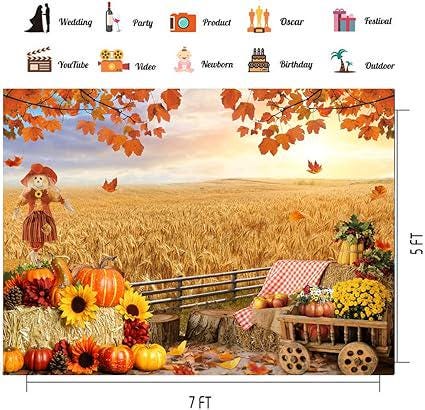 7x5ft Autumn Thanksgiving Backdrop Harvest Haystack Pumpkin Sunflower Maple Leaves Banner