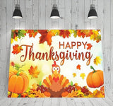 Large Happy Thanksgiving Banner Backdrop with Pumpkins and Fall Leaves Decor