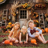 Rustic Fall Barn Door Backdrop with Pumpkins for Thanksgiving Photoshoots