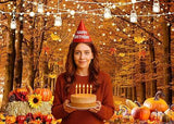 Autumn Maple Forest Backdrop with Pumpkins for Fall Harvest and Thanksgiving