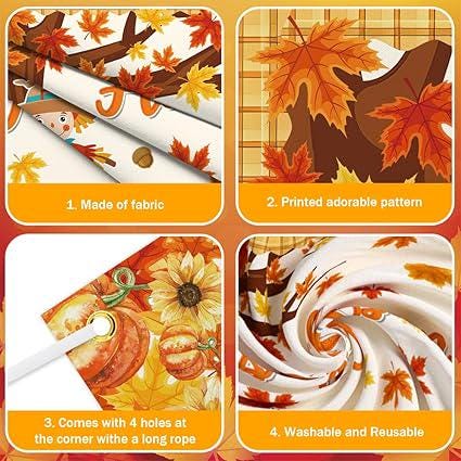 His Grace Falls On Us Autumn Backdrop with Pumpkins and Maple Leaves Decor