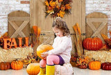 Rustic Fall Barn Backdrop with Pumpkins and Haystack for Thanksgiving Photoshoots