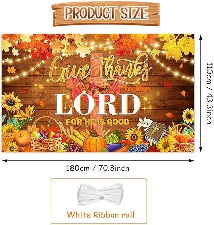 Give Thanks to the Lord Christian Thanksgiving Backdrop with Pumpkins and Leaves