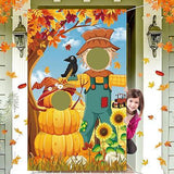 Autumn Scarecrow Backdrop with Pumpkins for Thanksgiving and Fall Harvest Photos