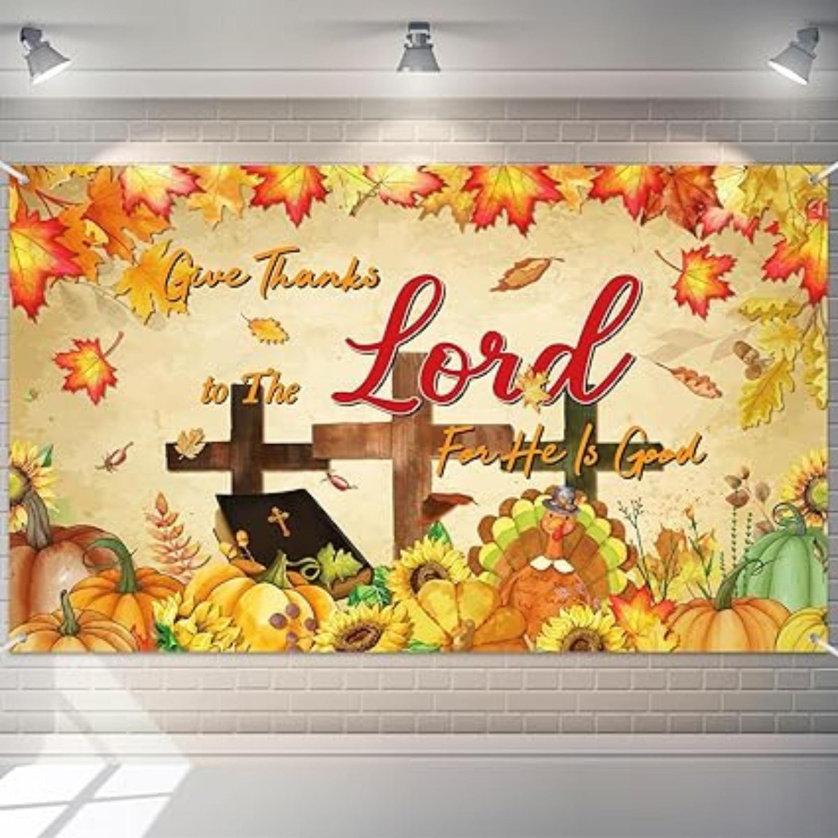 Fall for Jesus Christian Backdrop with Pumpkins and Maple Leaves for Thanksgiving