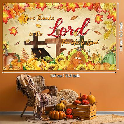 Fall for Jesus Christian Backdrop with Pumpkins and Maple Leaves for Thanksgiving