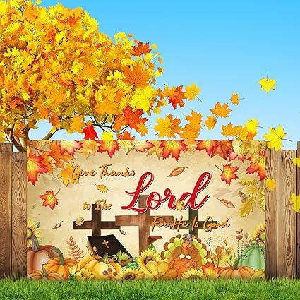 Fall for Jesus Christian Backdrop with Pumpkins and Maple Leaves for Thanksgiving