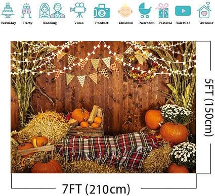 Rustic Barn Backdrop with Maple Leaves and Sunflowers for Fall Thanksgiving Photos