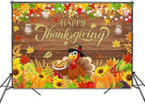 Happy Thanksgiving Backdrop with Pumpkins, Turkey, and Maple Leaves for Fall Photos