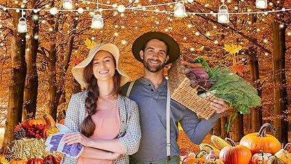 7x5ft Fall Thanksgiving Photo Backdrop with Wooden Fence Pumpkin Haystack