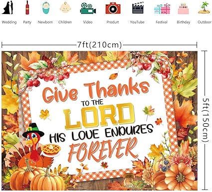 7x5ft Christian Thanksgiving Backdrop with "Give Thanks" and His Love Theme