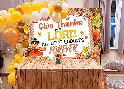 7x5ft Christian Thanksgiving Backdrop with "Give Thanks" and His Love Theme