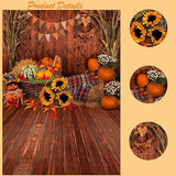 5x7ft Fall Thanksgiving Backdrop with Barn Wooden Floor Pumpkins and Leaves