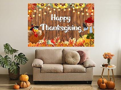 7x5ft Happy Thanksgiving Photo Backdrop for Fall Photoshoot and Party