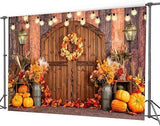 7x5ft Fall Thanksgiving Backdrop with Pumpkin Barn Hay and Maple Leaves