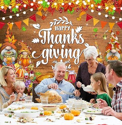 7x5ft Happy Thanksgiving Backdrop with Gnome Pumpkin Maple Leaf Fall Decor