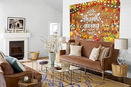 7x5ft Happy Thanksgiving Backdrop with Gnome Pumpkin Maple Leaf Fall Decor