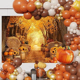 7x5ft Fall Autumn Backdrop with Forest Scenery Pumpkins and Maple Leaves