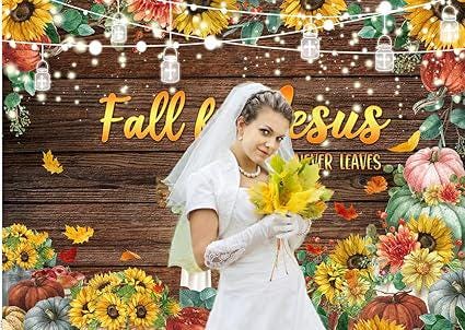 7x5ft Happy Thanksgiving Backdrop with "He Never Leaves" Pumpkin Autumn Leaves